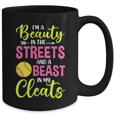 I'm Beauty In The Street Beast In My Cleats Girls Softball Mug | siriusteestore