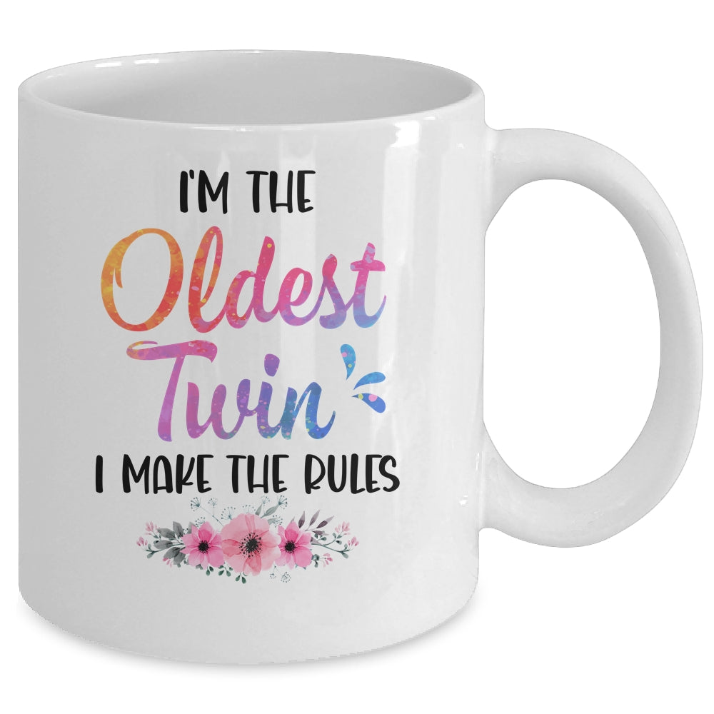 I'm The Oldest Twin I Make The Rules Funny Older Floral Mug | siriusteestore