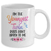 I'm The Youngest Twin Rules Don't Apply To Me Funny Floral Mug | siriusteestore