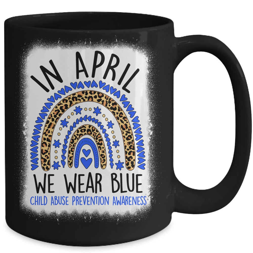 In April We Wear Blue Child Abuse Prevention Bleached Mug | siriusteestore