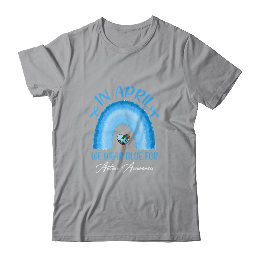 In April We Wear Blue For Autism Awareness Hands In Heart Shirt & Hoodie | teecentury