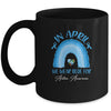 In April We Wear Blue For Autism Awareness Hands In Heart Mug | siriusteestore