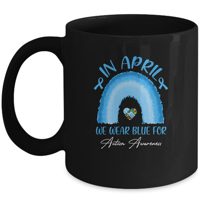 In April We Wear Blue For Autism Awareness Hands In Heart Mug | siriusteestore