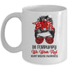 In February We Wear Red Heart Disease Awareness Messy Bun Mug | siriusteestore