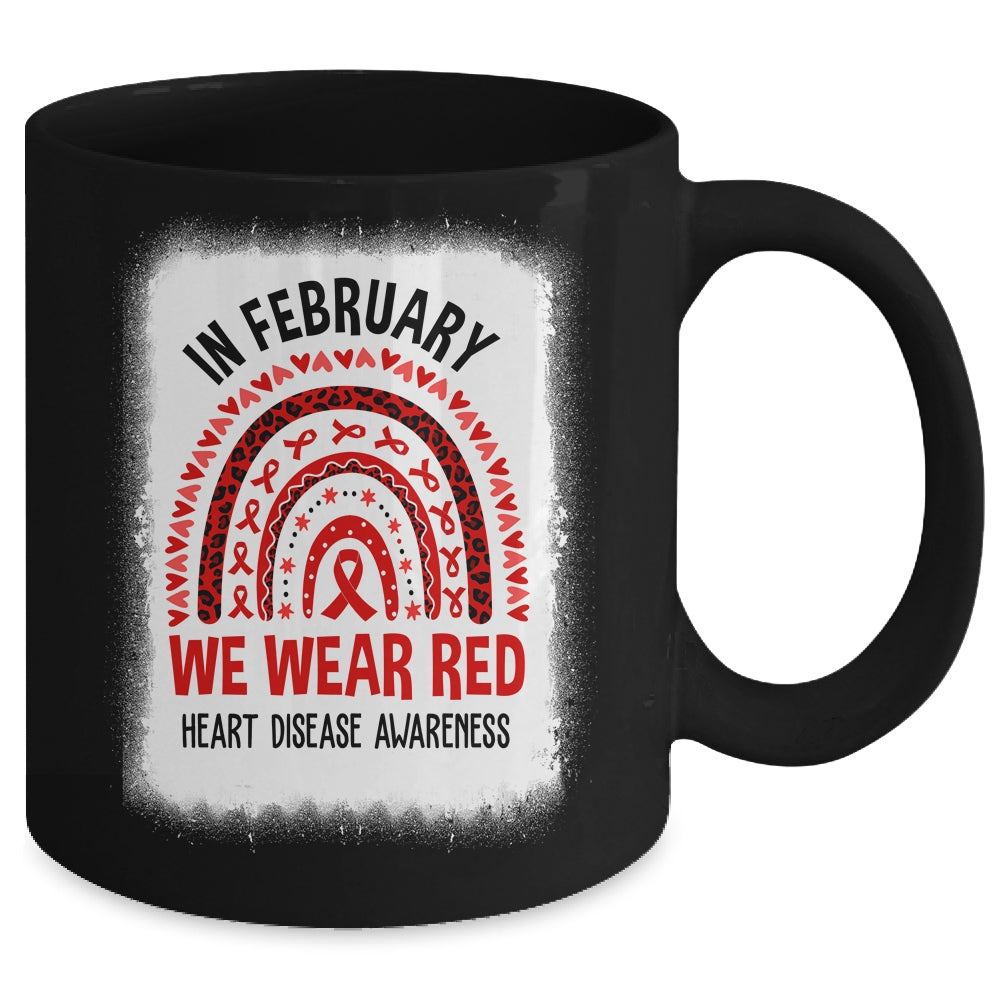 In February We Wear Red Heart Disease Awareness Rainbow Mug | siriusteestore