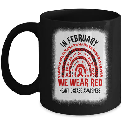 In February We Wear Red Heart Disease Awareness Rainbow Mug | siriusteestore