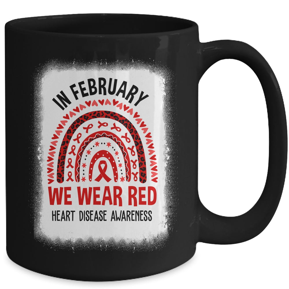 In February We Wear Red Heart Disease Awareness Rainbow Mug | siriusteestore