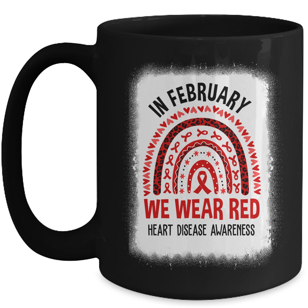 In February We Wear Red Heart Disease Awareness Rainbow Mug | siriusteestore