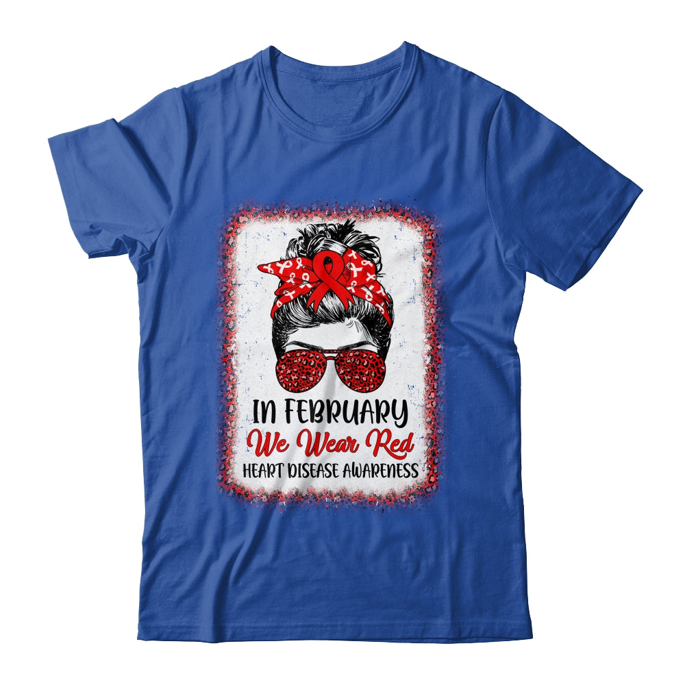 In February We Wear Red Messy Bun Heart Disease Awareness Shirt & Hoodie | siriusteestore