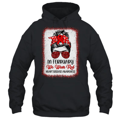In February We Wear Red Messy Bun Heart Disease Awareness Shirt & Hoodie | siriusteestore