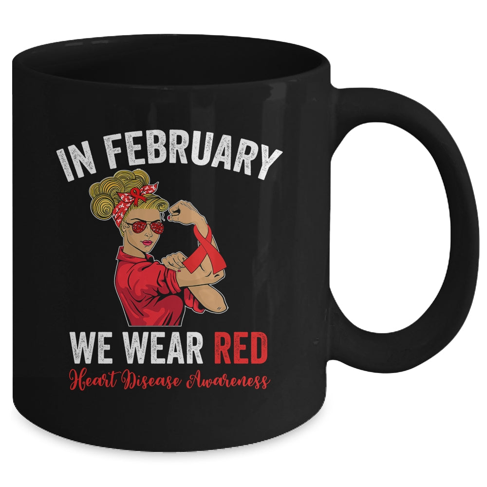 In February We Wear Red Sunglasses Heart Disease Awareness Mug | siriusteestore