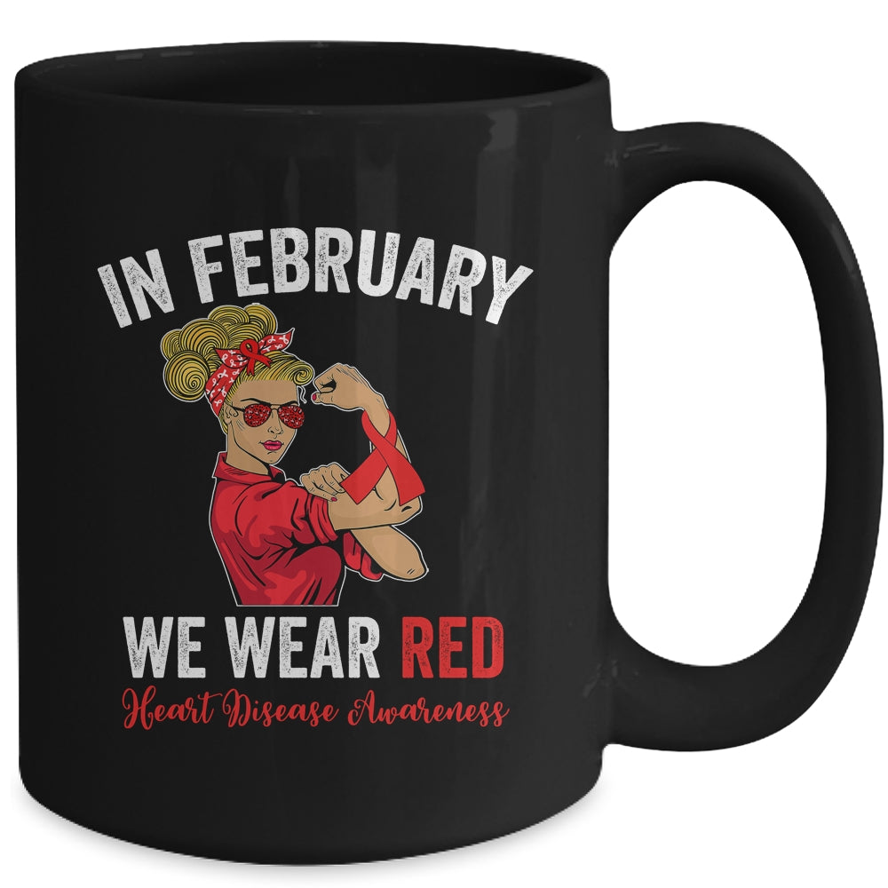 In February We Wear Red Sunglasses Heart Disease Awareness Mug | siriusteestore