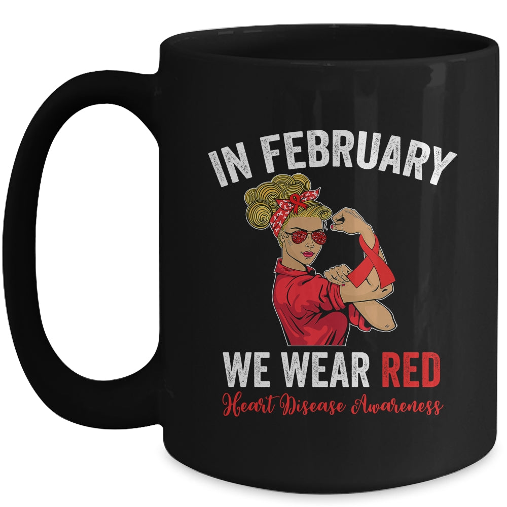 In February We Wear Red Sunglasses Heart Disease Awareness Mug | siriusteestore