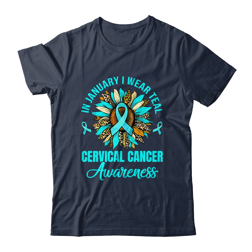 In January We Wear Teal Flower Cervical Cancer Awareness Shirt & Hoodie | siriusteestore