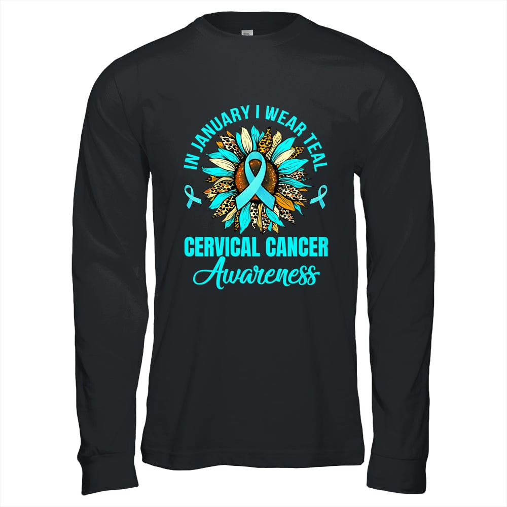 In January We Wear Teal Flower Cervical Cancer Awareness Shirt & Hoodie | siriusteestore
