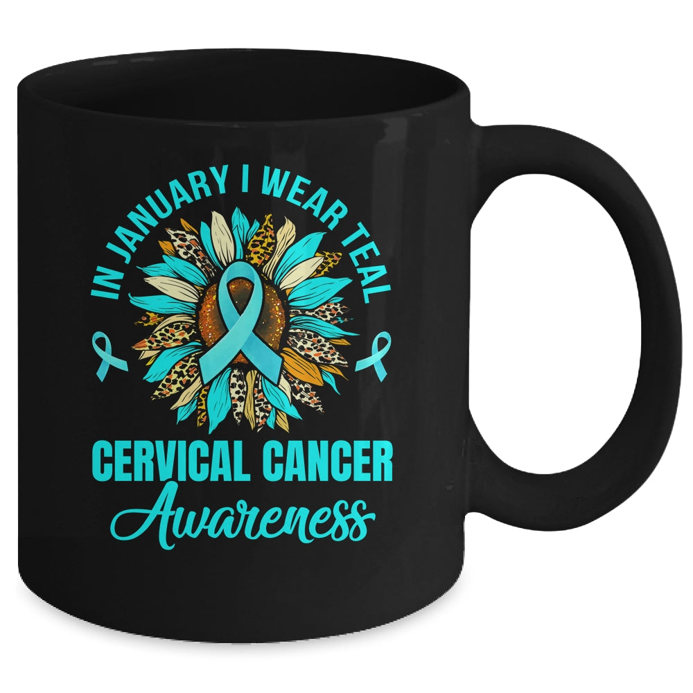 In January We Wear Teal Flower Cervical Cancer Awareness Mug | siriusteestore