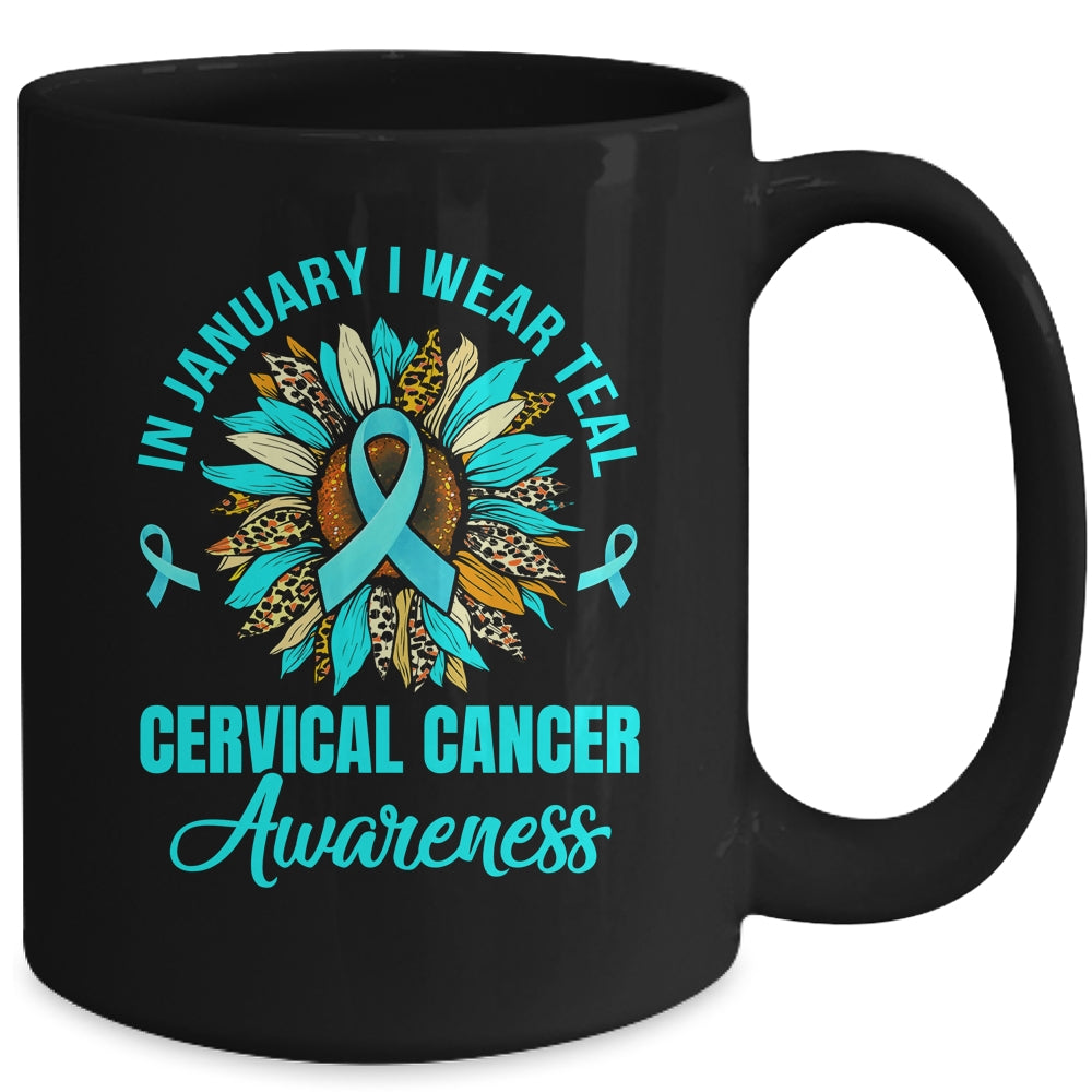 In January We Wear Teal Flower Cervical Cancer Awareness Mug | siriusteestore