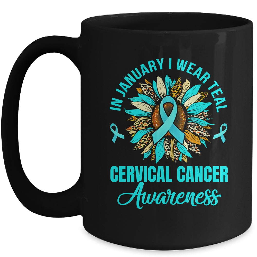 In January We Wear Teal Flower Cervical Cancer Awareness Mug | siriusteestore