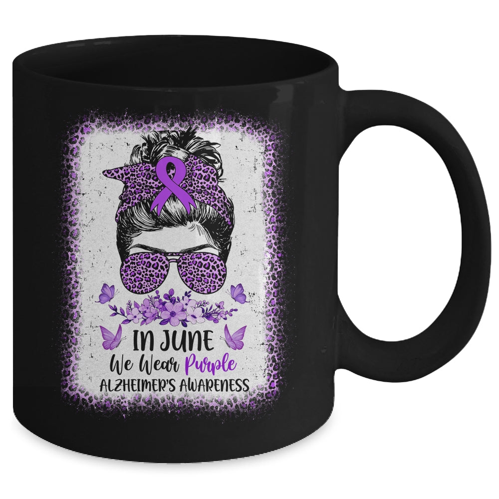 In June We Wear Purple Alzheimer Awareness Messy Bun Support Mug | siriusteestore