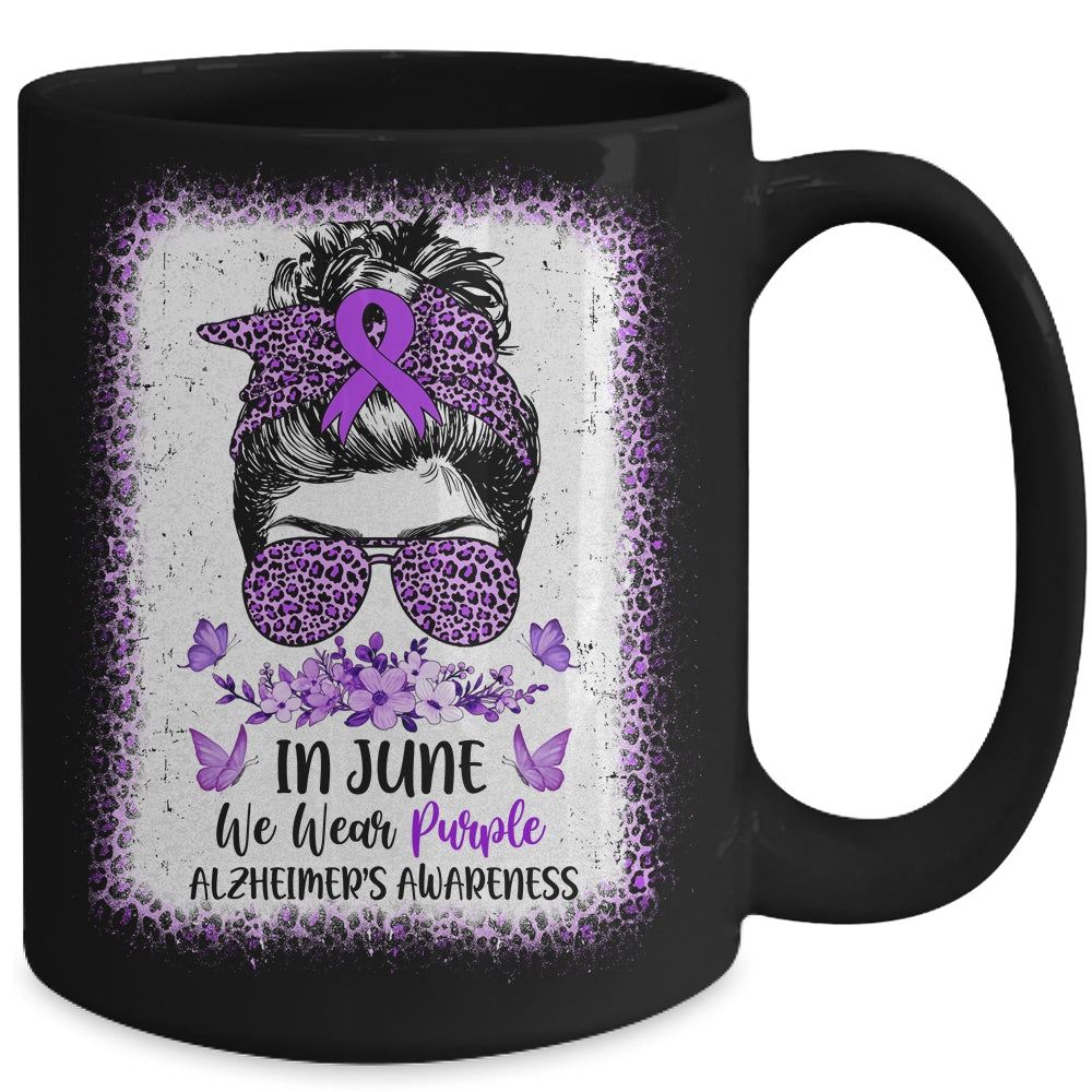 In June We Wear Purple Alzheimer Awareness Messy Bun Support Mug | siriusteestore