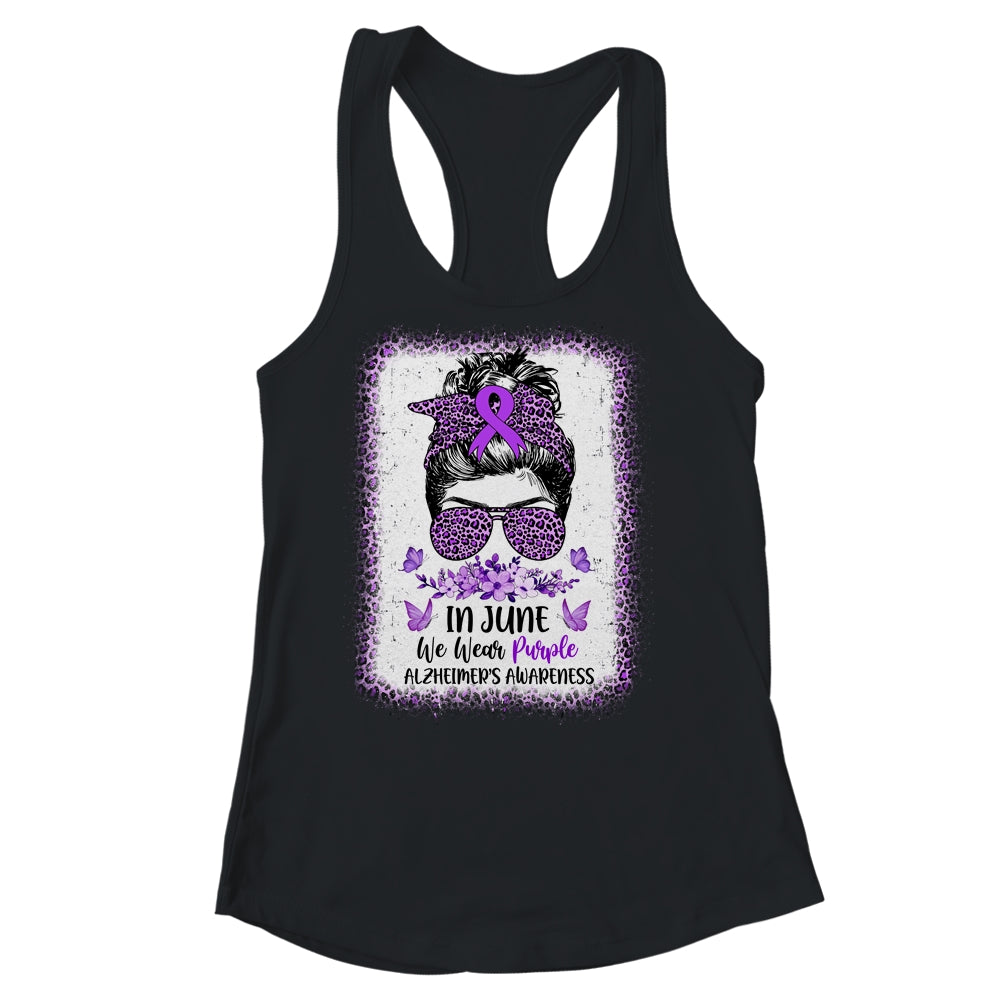 In June We Wear Purple Alzheimer Awareness Messy Bun Support Shirt & Tank Top | siriusteestore