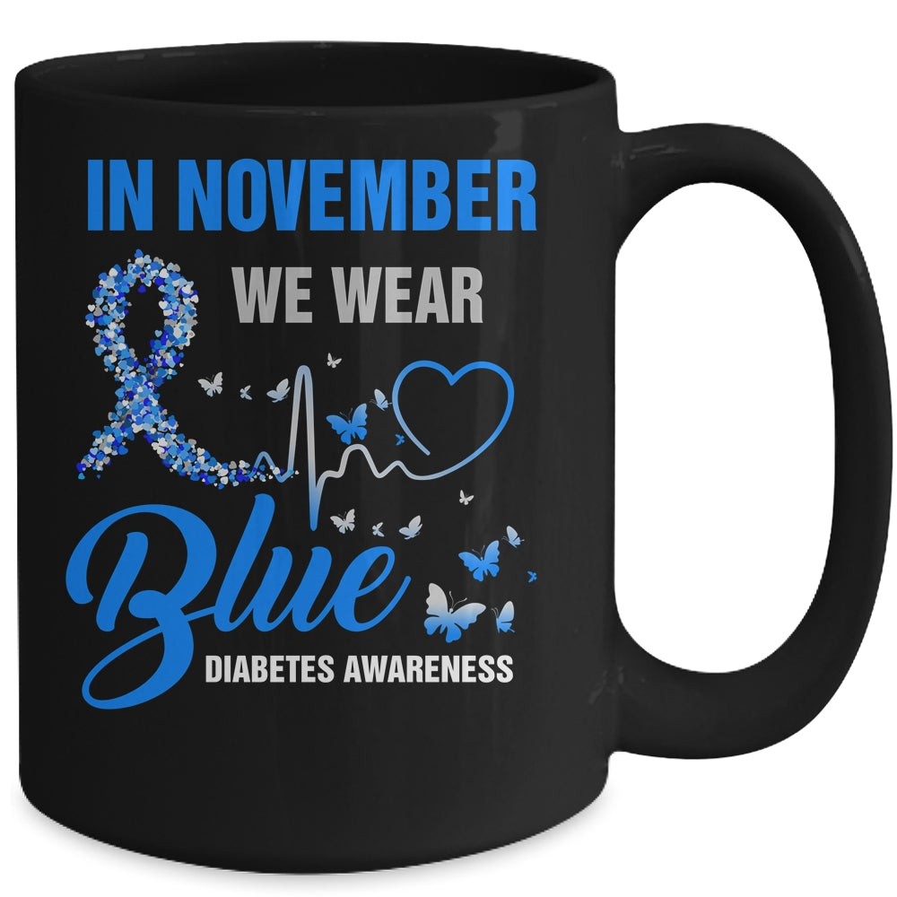 In November We Wear Blue Heartbeat Diabetes Awareness Mug | siriusteestore
