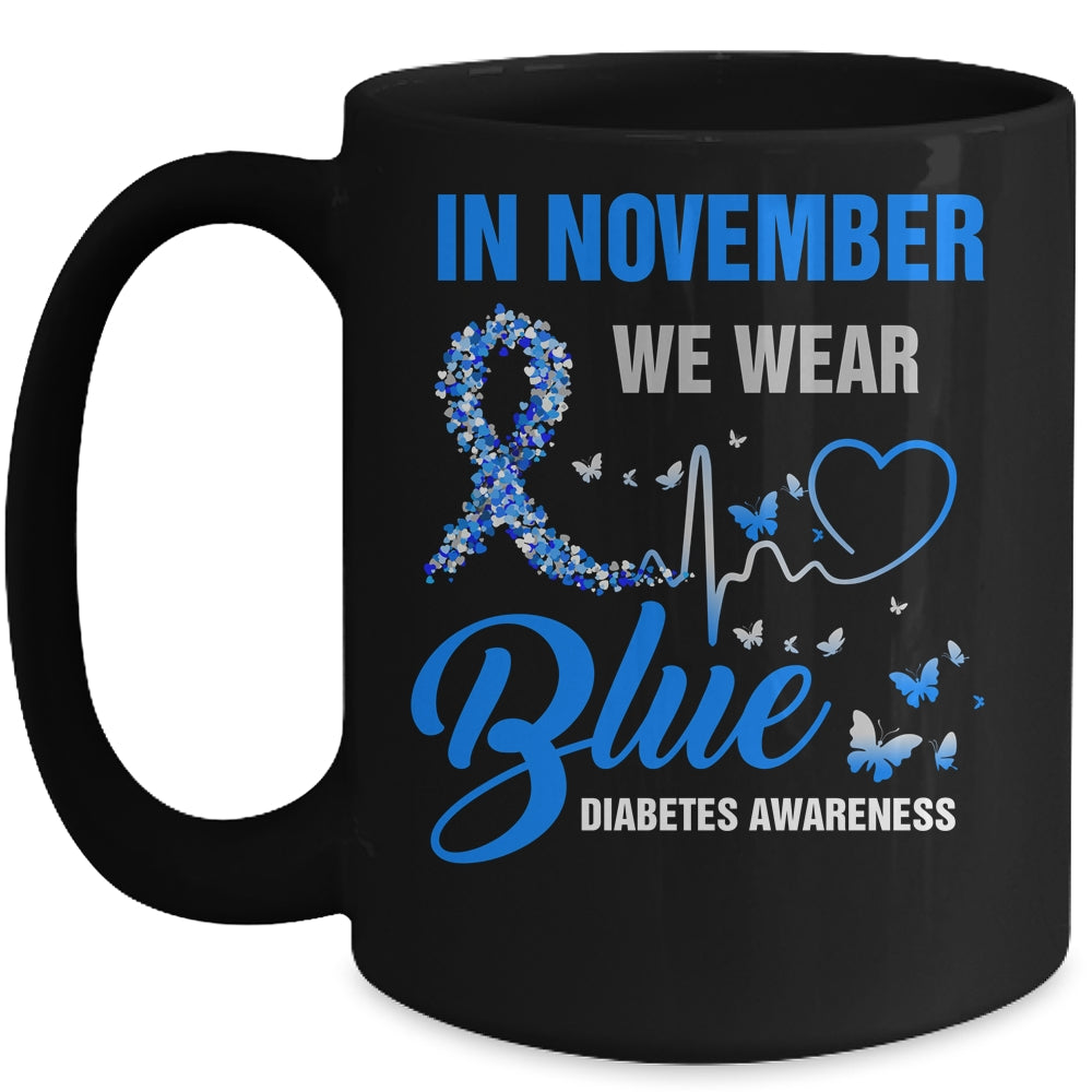 In November We Wear Blue Heartbeat Diabetes Awareness Mug | siriusteestore
