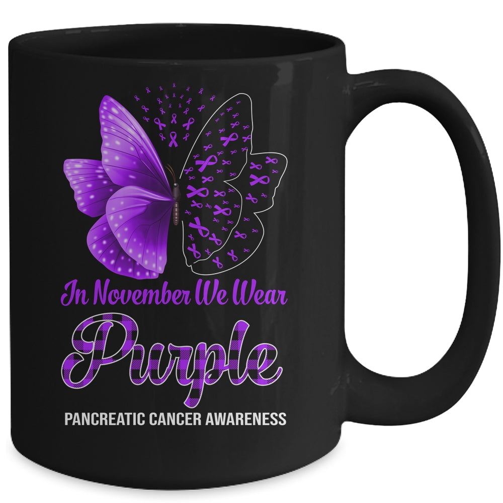In November We Wear Purple Pancreatic Cancer Awareness Butterfly Mug | siriusteestore