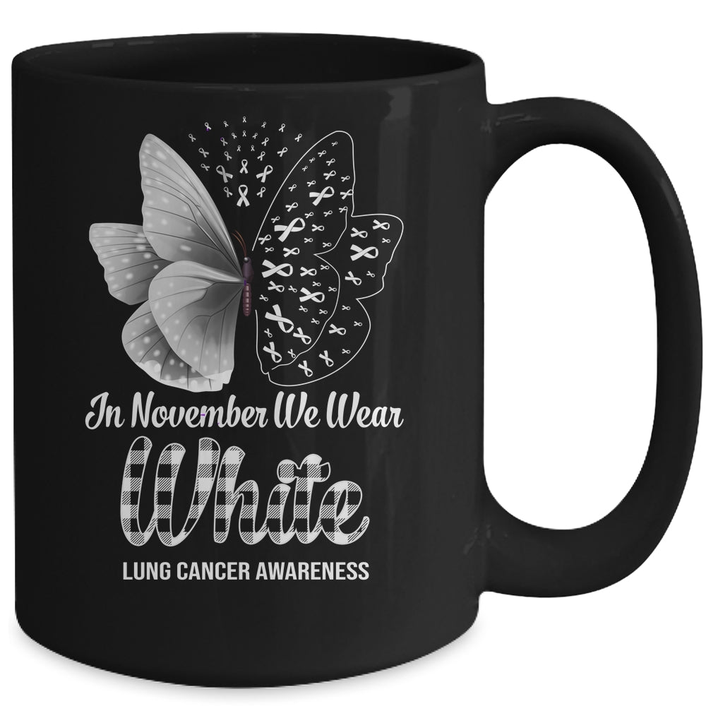 In November We Wear White Lung Cancer Awareness Butterfly Mug | siriusteestore
