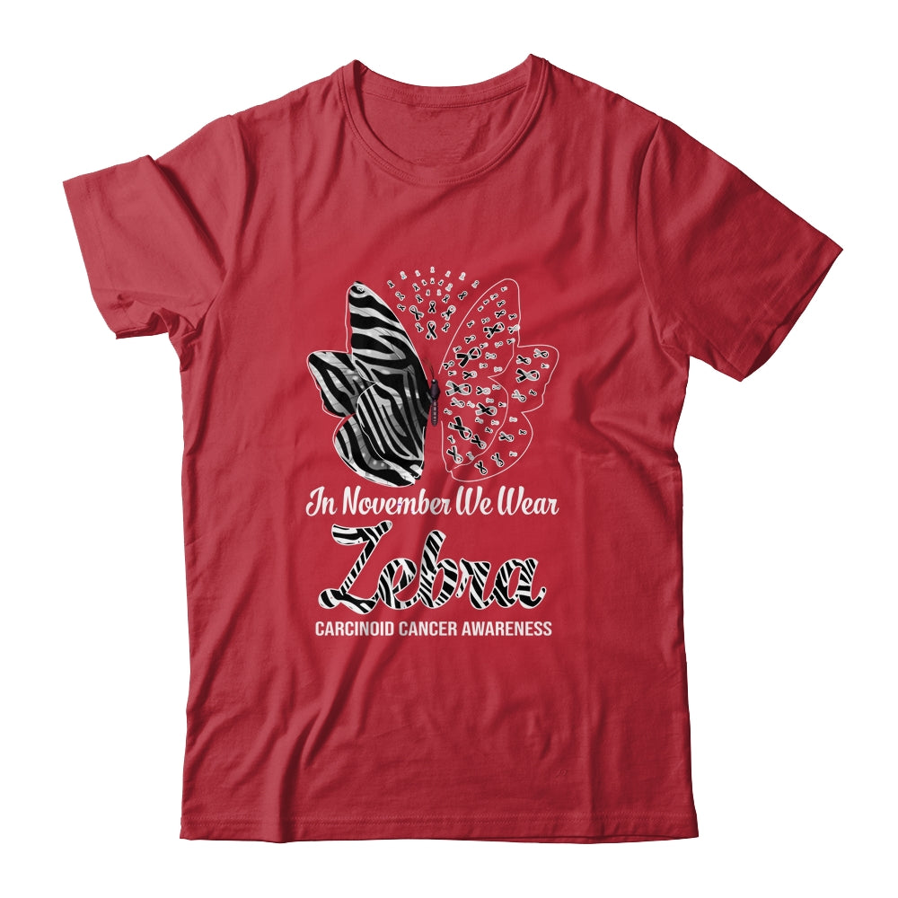 In November We Wear Zebra Carcinoid Cancer Awareness Butterfly Shirt & Hoodie | siriusteestore