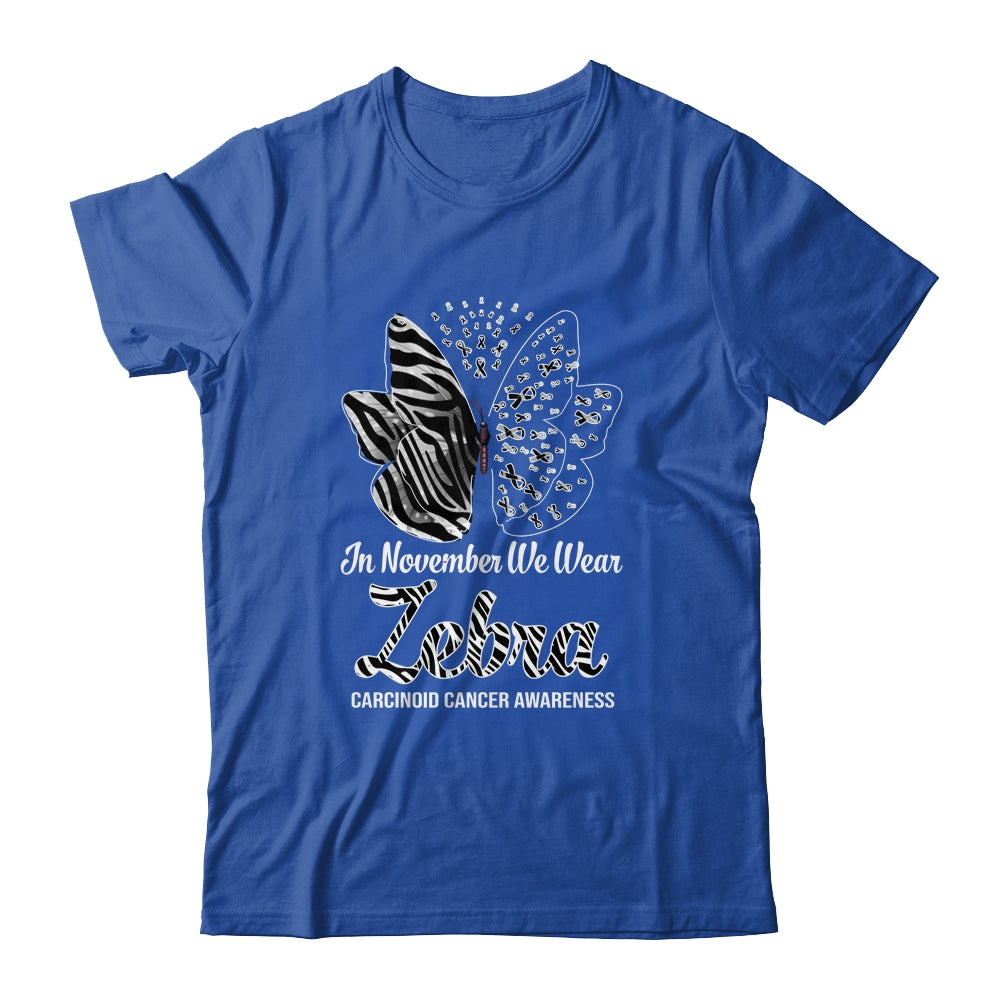 In November We Wear Zebra Carcinoid Cancer Awareness Butterfly Shirt & Hoodie | siriusteestore