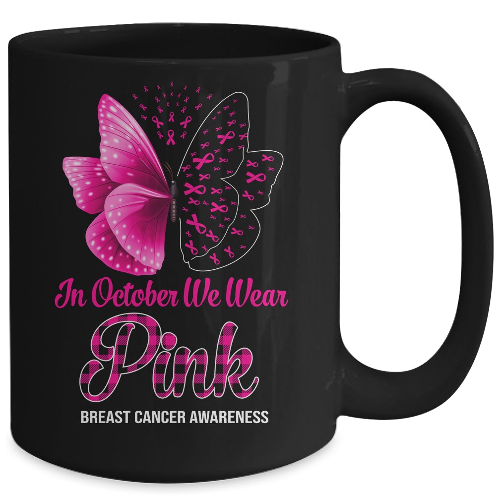 In October We Wear Pink Breast Cancer Awareness Butterfly Mug | siriusteestore