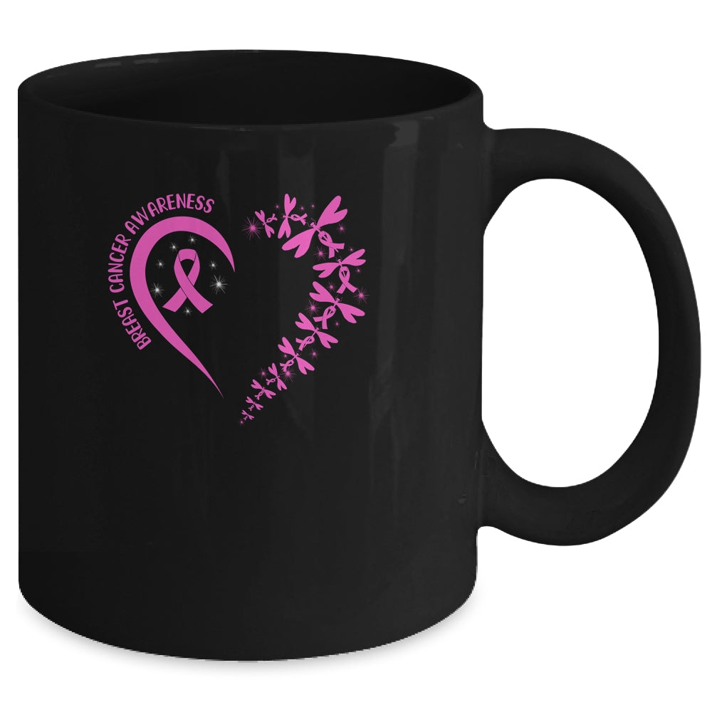 In October We Wear Pink Breast Cancer Awareness Dragonfly Mug | siriusteestore