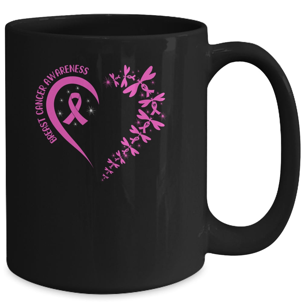 In October We Wear Pink Breast Cancer Awareness Dragonfly Mug | siriusteestore