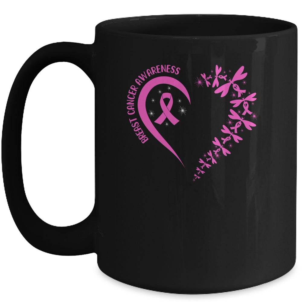 In October We Wear Pink Breast Cancer Awareness Dragonfly Mug | siriusteestore