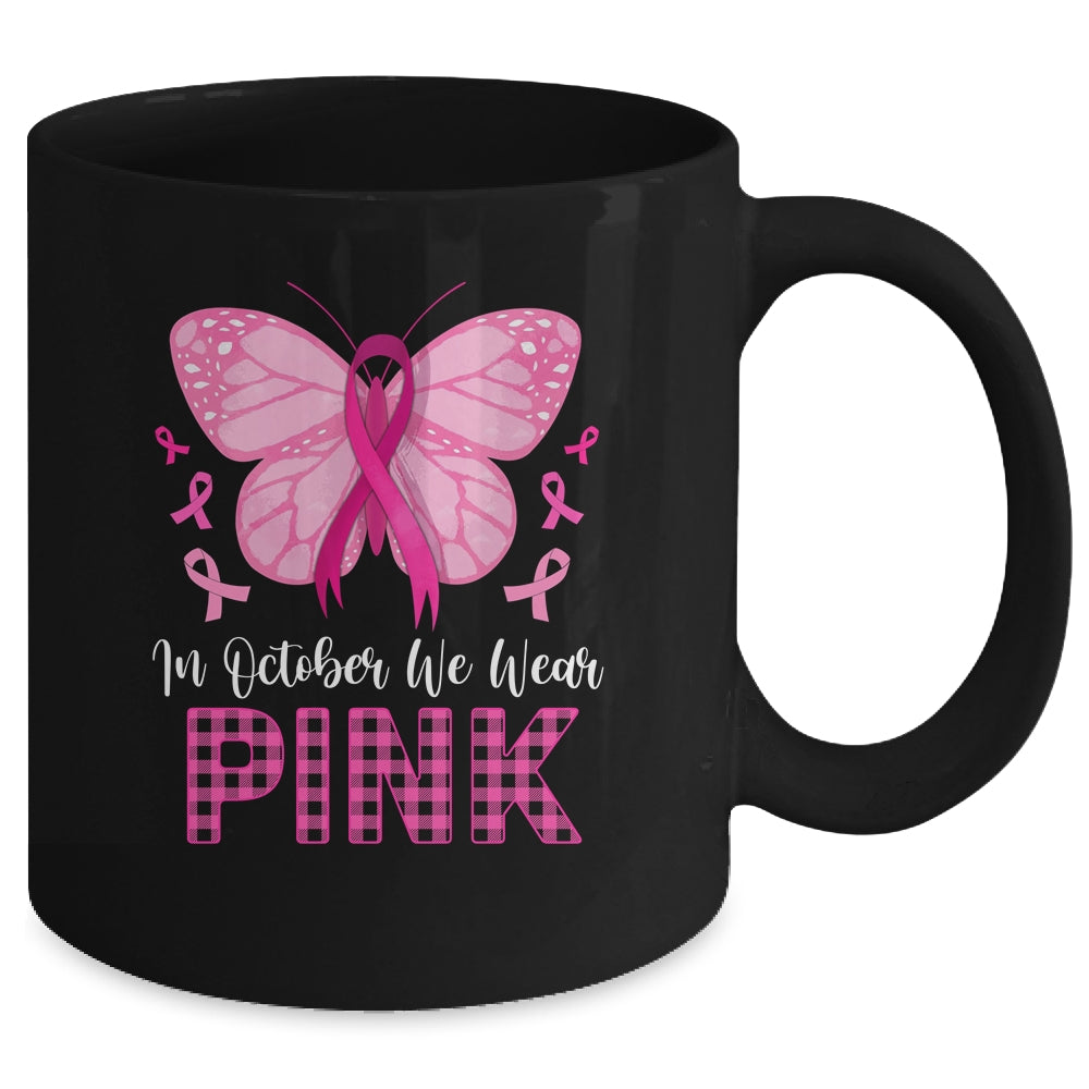 In October We Wear Pink Butterfly Breast Cancer Awareness Mug | siriusteestore