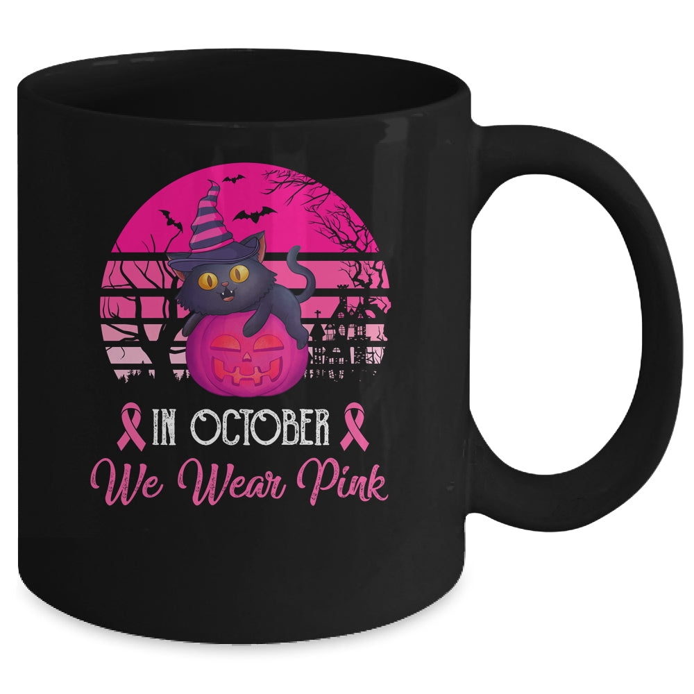 In October We Wear Pink Cute Cat Breast Cancer Awareness Mug | siriusteestore