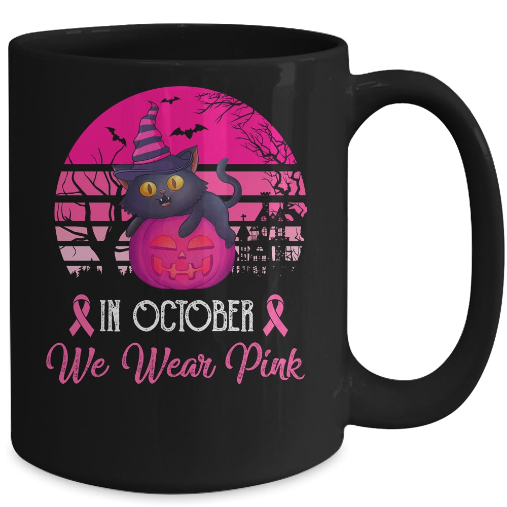 In October We Wear Pink Cute Cat Breast Cancer Awareness Mug | siriusteestore