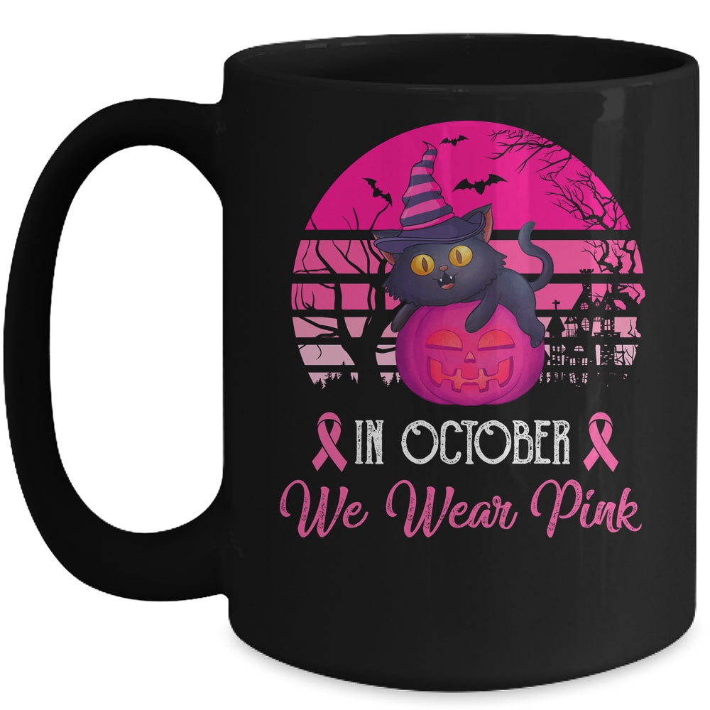 In October We Wear Pink Cute Cat Breast Cancer Awareness Mug | siriusteestore
