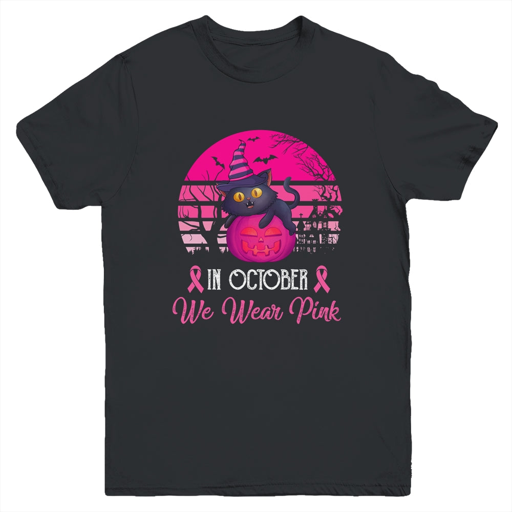 In October We Wear Pink Cute Cat Breast Cancer Awareness Youth Shirt | siriusteestore