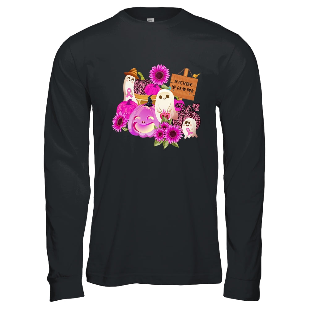 In October We Wear Pink Ghosts Pumpkins For Breast Cancer Shirt & Hoodie | siriusteestore