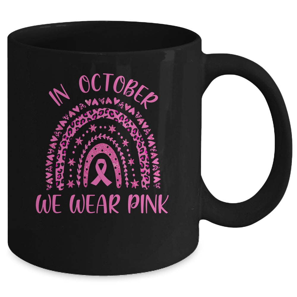 In October We Wear Pink Leopard Breast Cancer Awareness Mug | siriusteestore