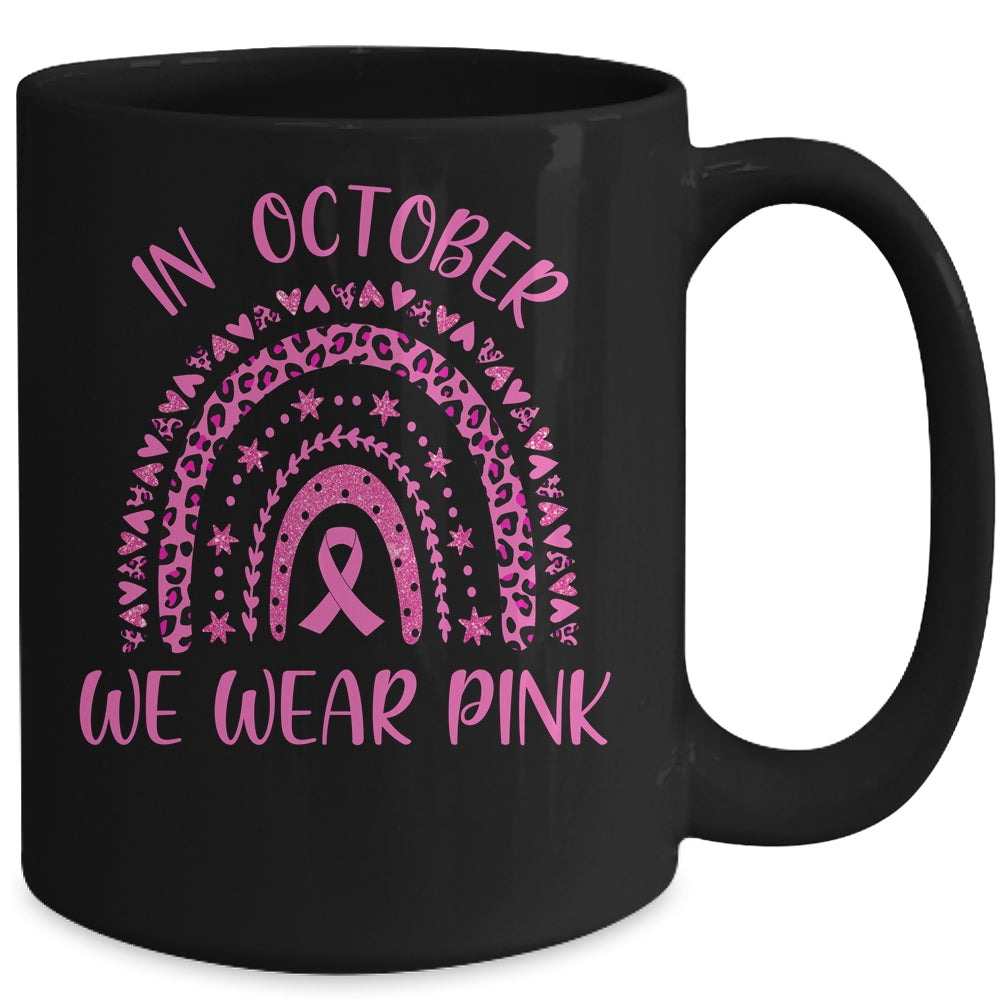 In October We Wear Pink Leopard Breast Cancer Awareness Mug | siriusteestore