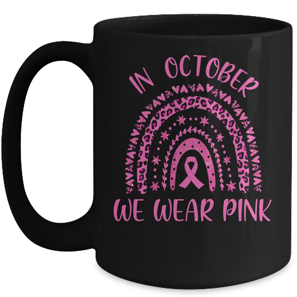 In October We Wear Pink Leopard Breast Cancer Awareness Mug | siriusteestore