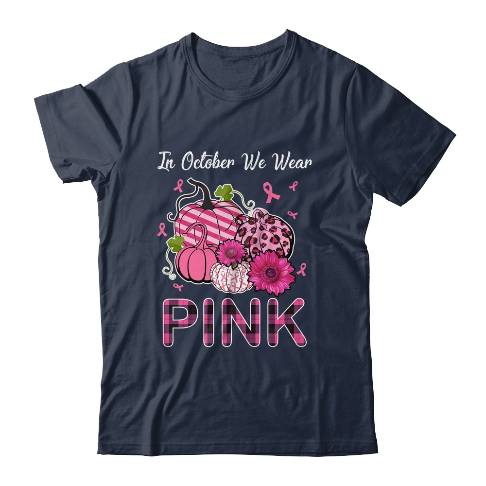 In October We Wear Pink Ribbon Leopard Pumpkin Breast Cancer Shirt & Hoodie | siriusteestore