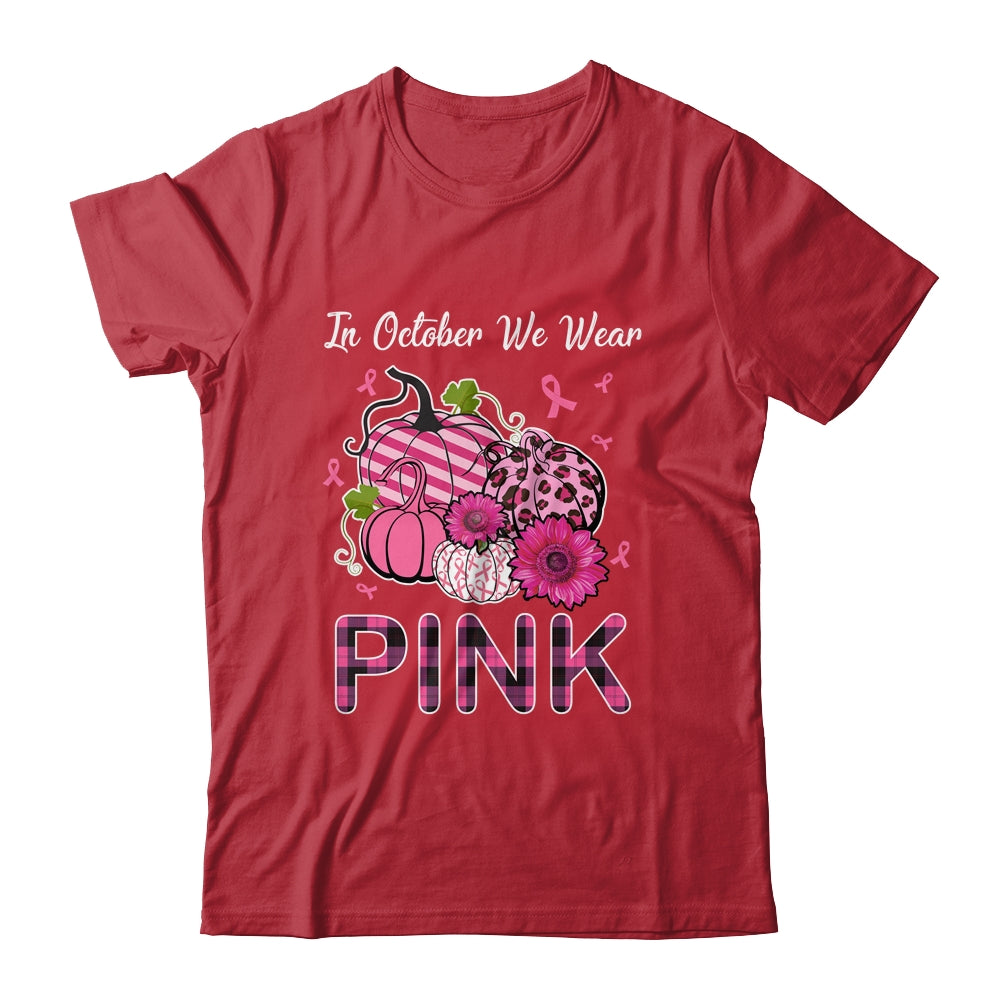 In October We Wear Pink Ribbon Leopard Pumpkin Breast Cancer Shirt & Hoodie | siriusteestore