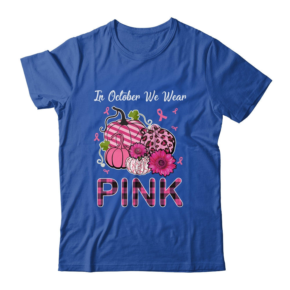 In October We Wear Pink Ribbon Leopard Pumpkin Breast Cancer Shirt & Hoodie | siriusteestore