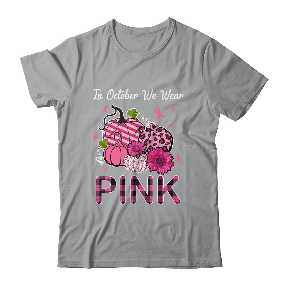 In October We Wear Pink Ribbon Leopard Pumpkin Breast Cancer Shirt & Hoodie | siriusteestore