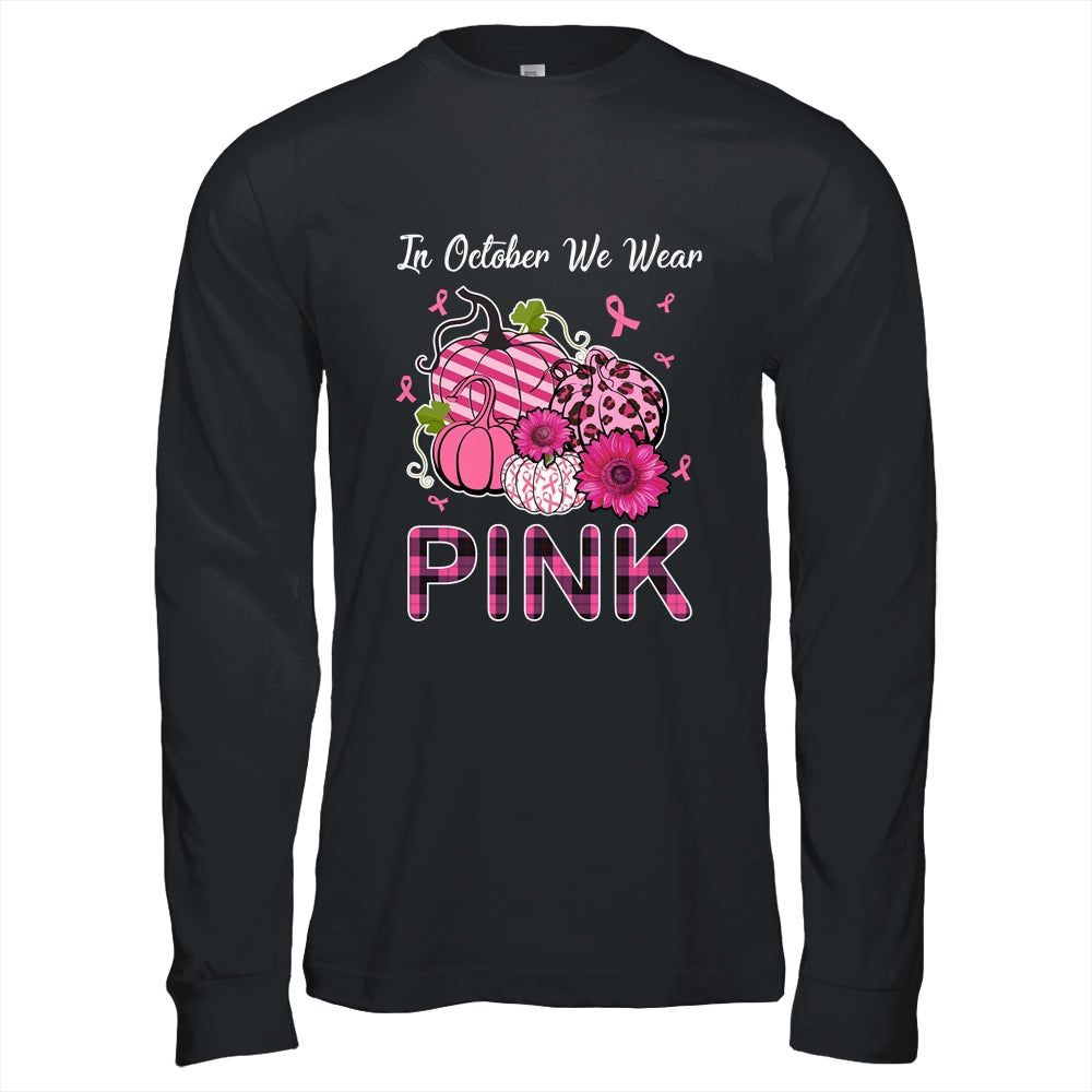 In October We Wear Pink Ribbon Leopard Pumpkin Breast Cancer Shirt & Hoodie | siriusteestore