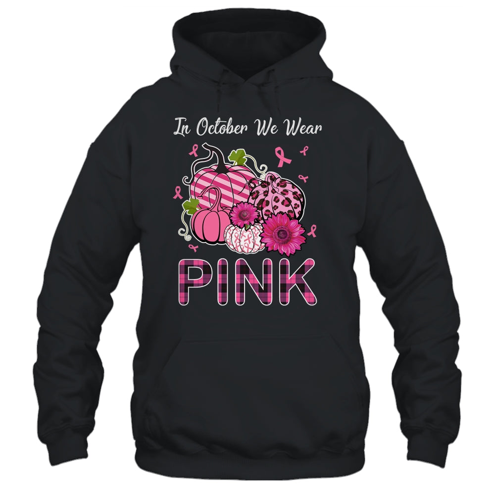 In October We Wear Pink Ribbon Leopard Pumpkin Breast Cancer Shirt & Hoodie | siriusteestore